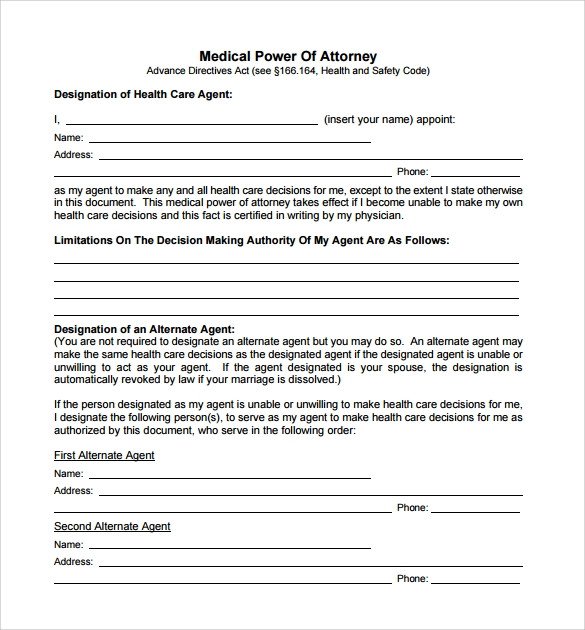 Medical Power Of attorney Template Sample Medical Power Of attorney form 14 Download Free