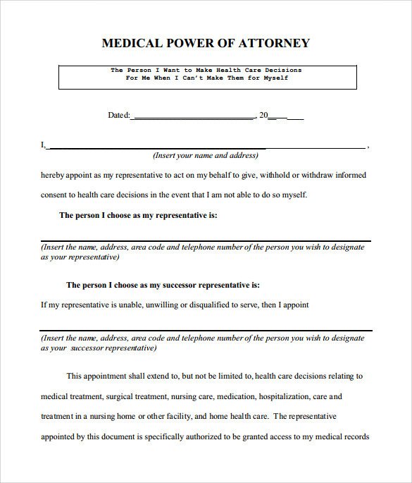 Medical Power Of attorney Template Sample Medical Power Of attorney form 7 Free Documents