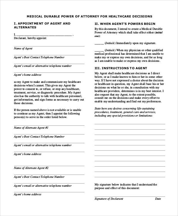 Medical Power Of attorney Template Sample Power Of attorney form 9 Examples In Pdf Word