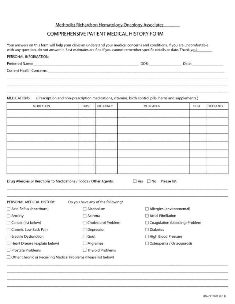 Medical Problem List Template 67 Medical History forms [word Pdf] Printable Templates