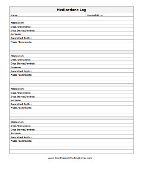 Medical Problem List Template Printable Medications Log