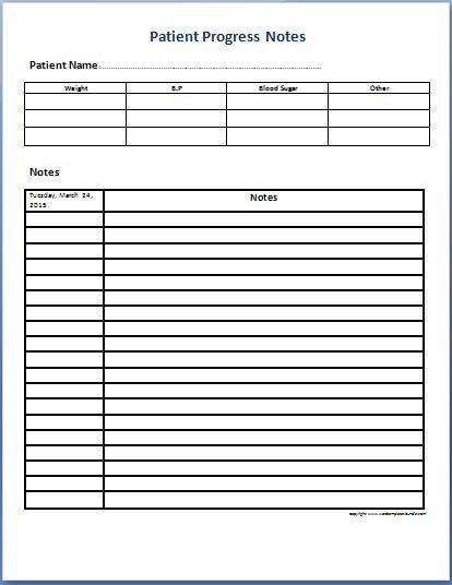 Medical Progress Notes Template Patient Progress Notes form