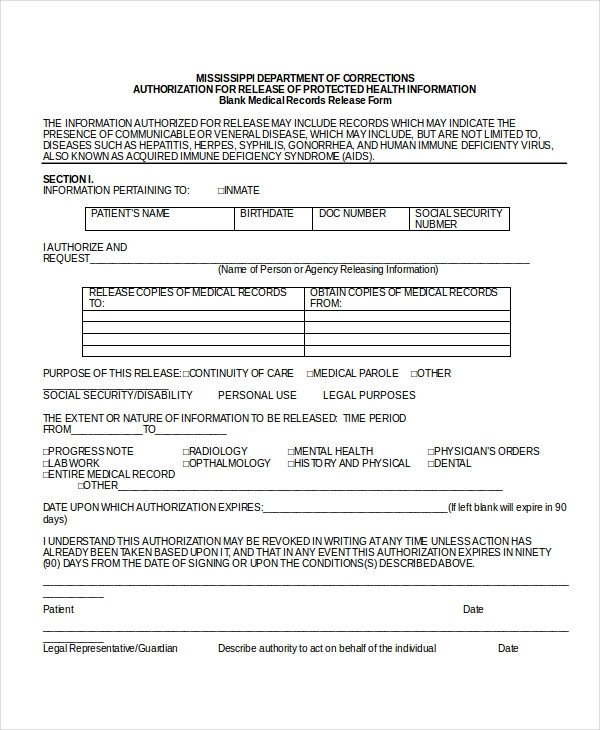 Medical Release form Template 10 Medical Release forms Free Sample Example format