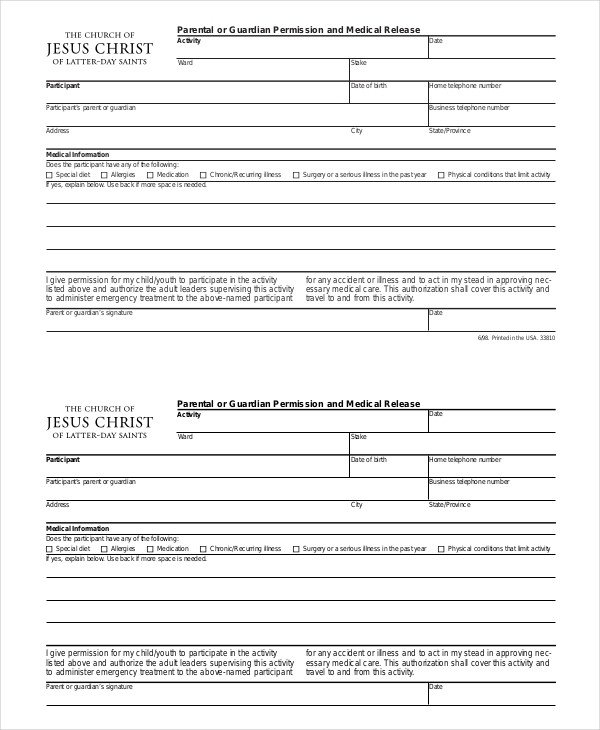 Medical Release form Template 10 Medical Release forms Free Sample Example format