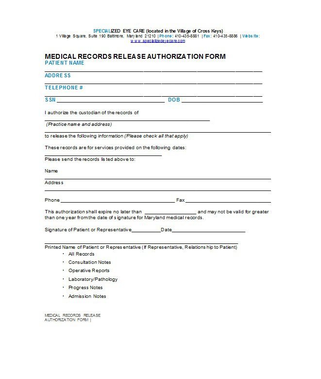 Medical Release form Template 30 Medical Release form Templates Template Lab