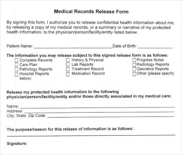 Medical Release form Template Medical Records Release form 10 Free Samples Examples