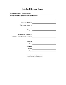 Medical Release form Template Medical Release form for Minor Template