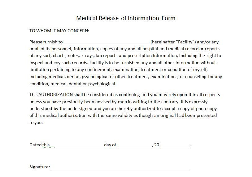 Medical Release form Template Personal Trainer forms