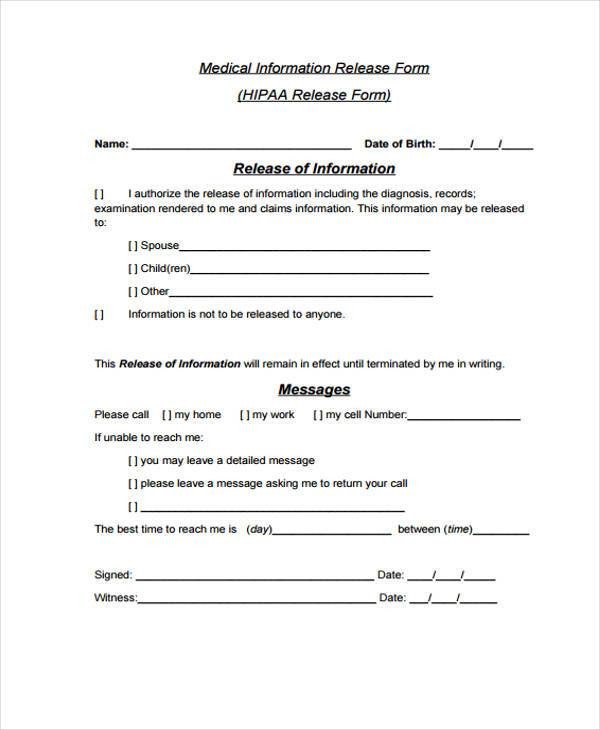 Medical Release form Template Release form Templates
