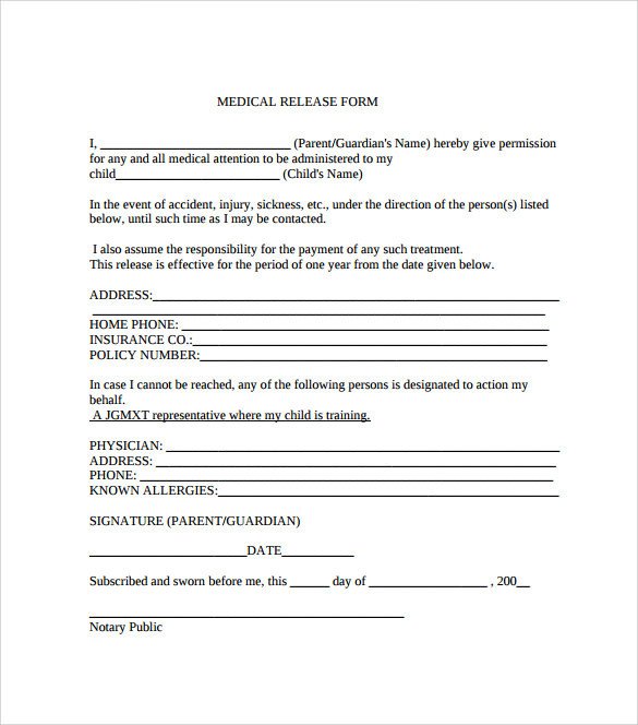 Medical Release form Template Sample Medical Release form 10 Free Documents In Pdf Word