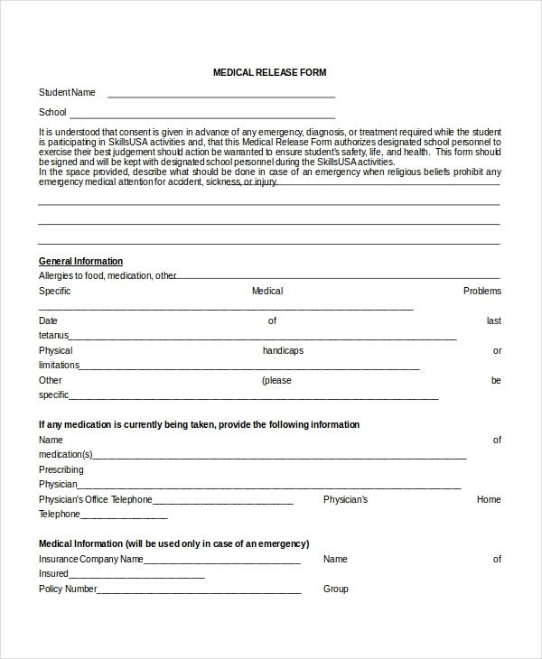 Medical Release form Templates 10 Medical Release forms Free Sample Example format Medical Release form Templates 10 Medical Release forms Free Sample Example format
