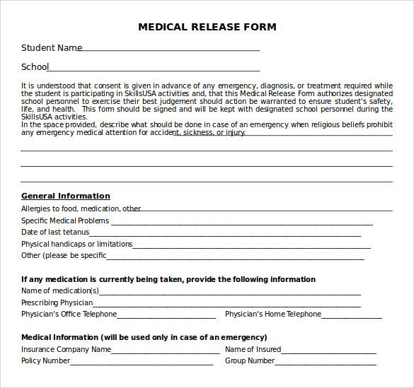 Medical Release form Templates Sample Medical Release form 10 Free Documents In Pdf Word