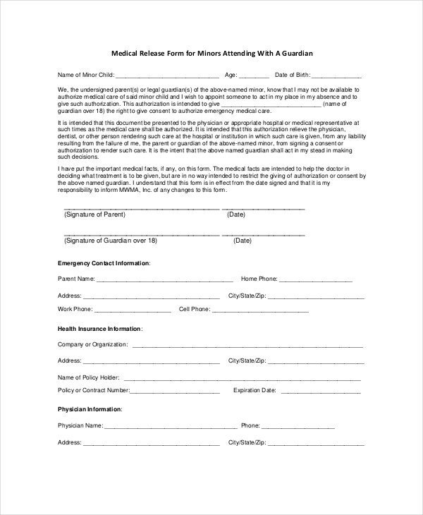 Medical Release forms Template 10 Medical Release forms Free Sample Example format