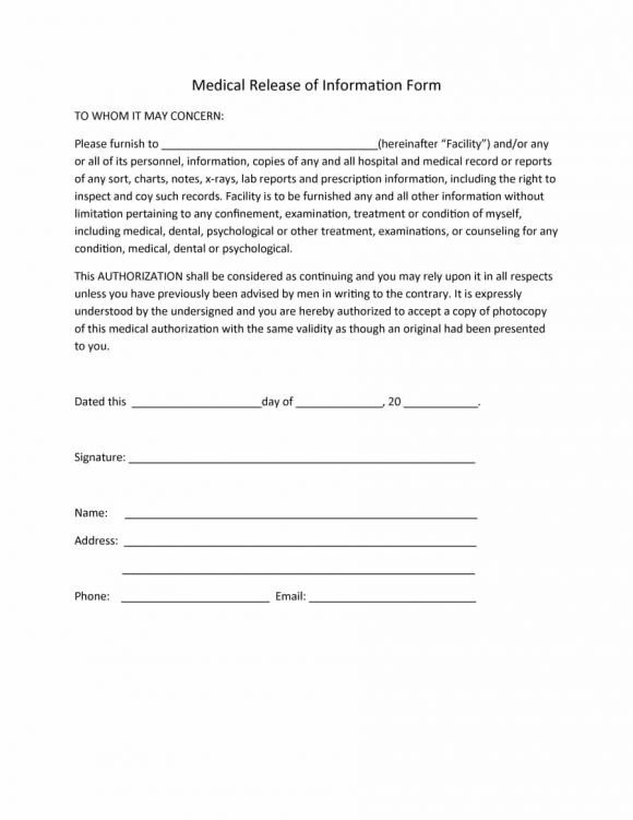 Medical Release forms Template 40 Medical Records Release form Release Of Information