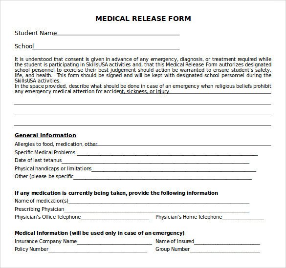 Medical Release forms Template Sample Medical Release form 10 Free Documents In Pdf Word