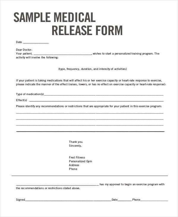 Medical Release forms Template Sample Medical Release form 11 Free Documents In Word Pdf