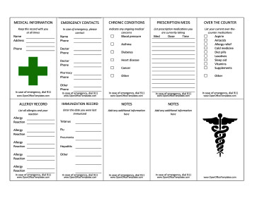 Medical Wallet Card Template Wallet Medical Information Card Open Fice Template