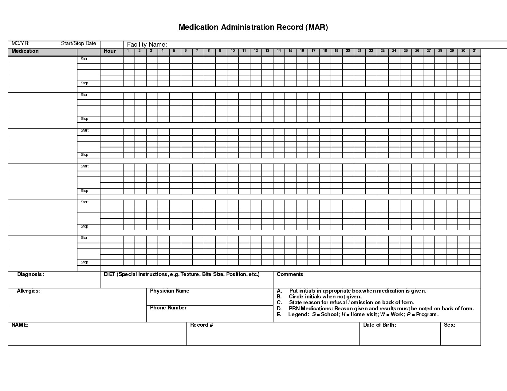 Medication Administration Record Template Excel Administration Record Printable Medication Chart