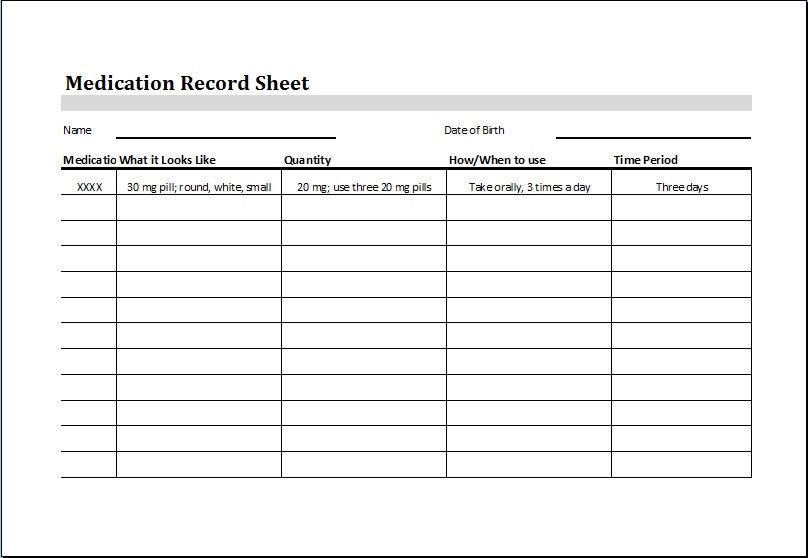Medication Administration Record Template Pdf Medication Record Sheet – Word &amp; Excel Templates