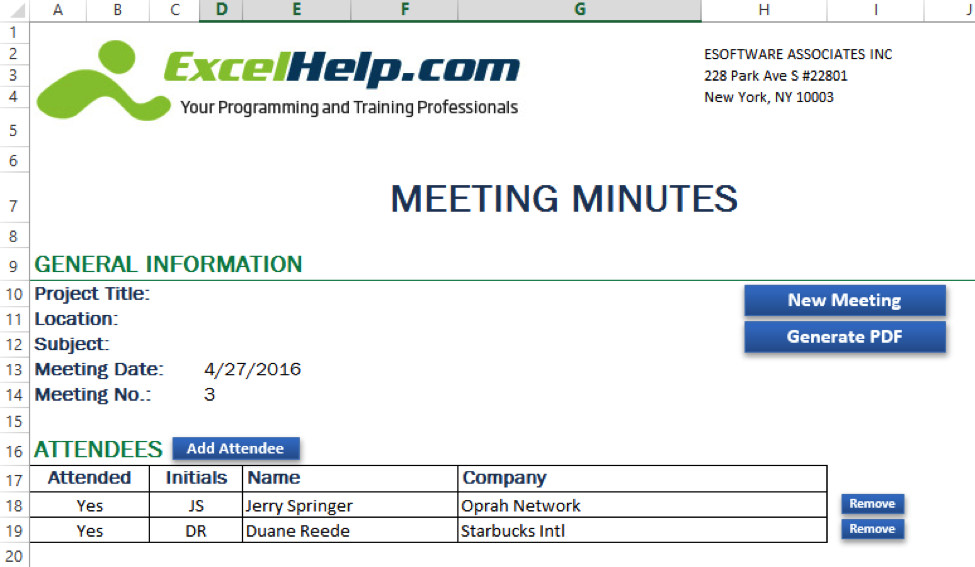 Meeting Minute Template Excel How to Automate Meeting Minutes Using Microsoft Excel and