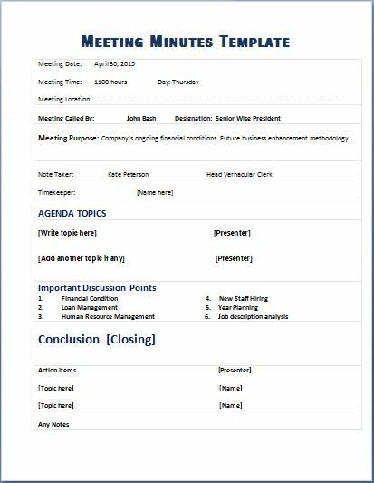 Meeting Minutes Template Word formal Meeting Minutes Template