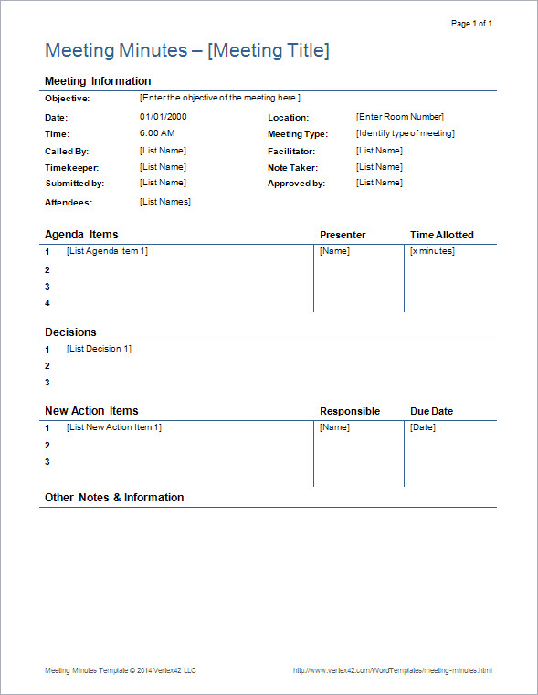 Meeting Minutes Template Word Meeting Minutes Templates for Word
