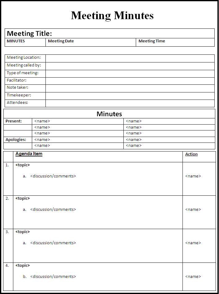 Meeting Minutes Template Word Minutes Meeting Template