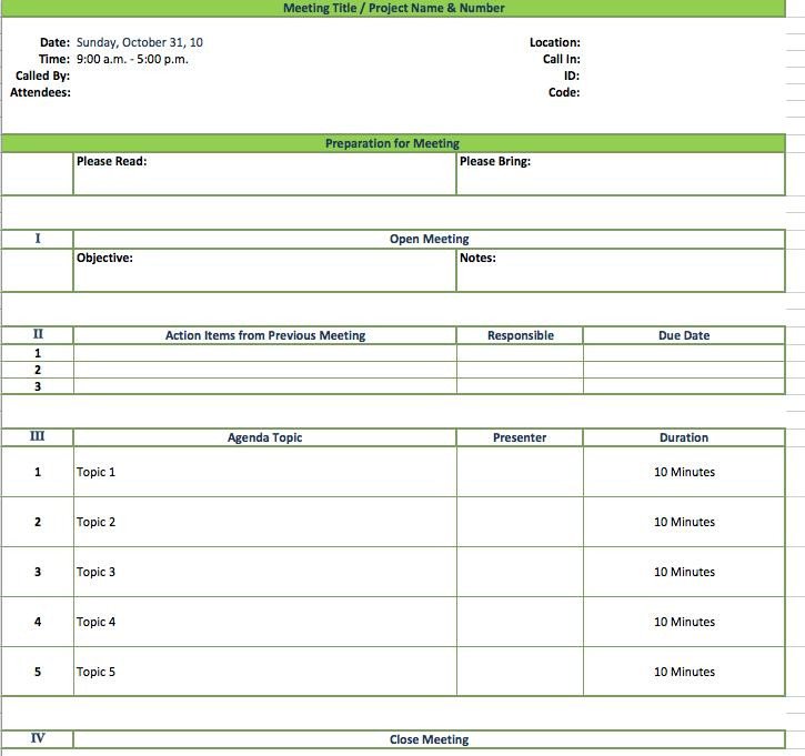 Meeting Notes Template Excel Meeting Agenda Template