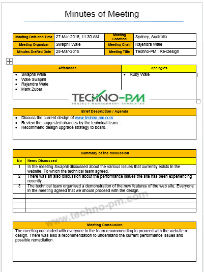 Meeting Notes Template Excel Meeting Minutes Template Excel and Word Free Download