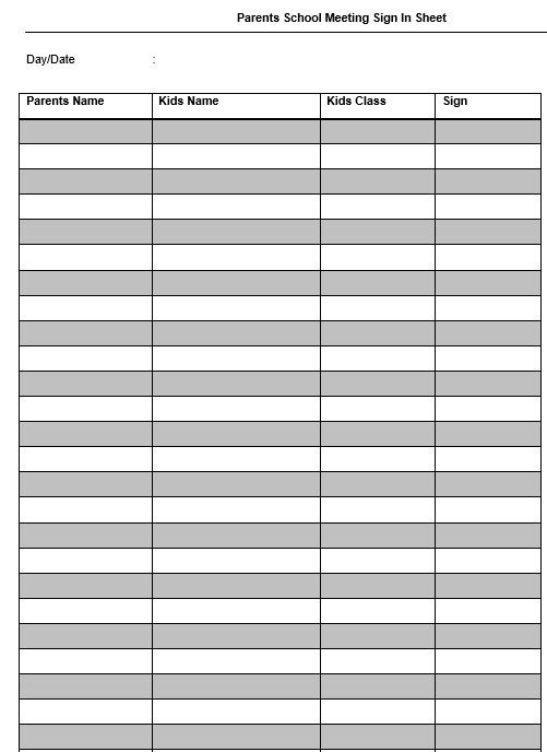 Meeting Sign In Sheet 9 Free Sample Parent Sign In Sheet Templates Printable