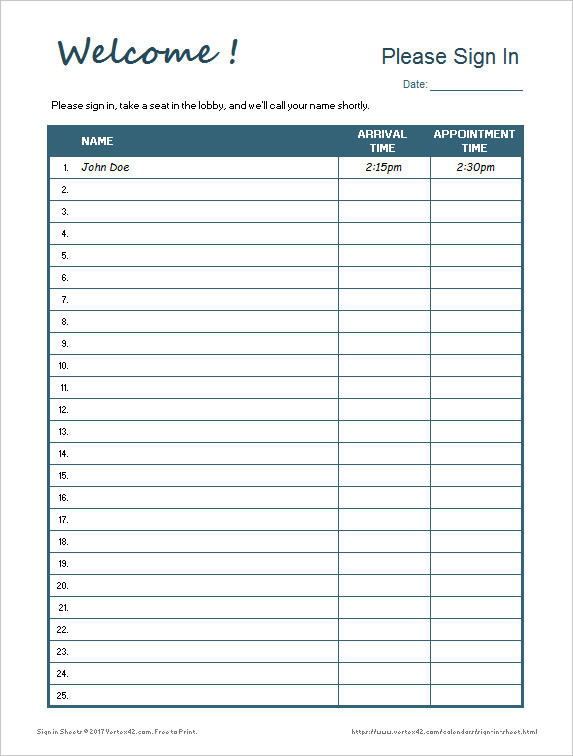 Meeting Sign In Sheet Printable Sign In Sheet