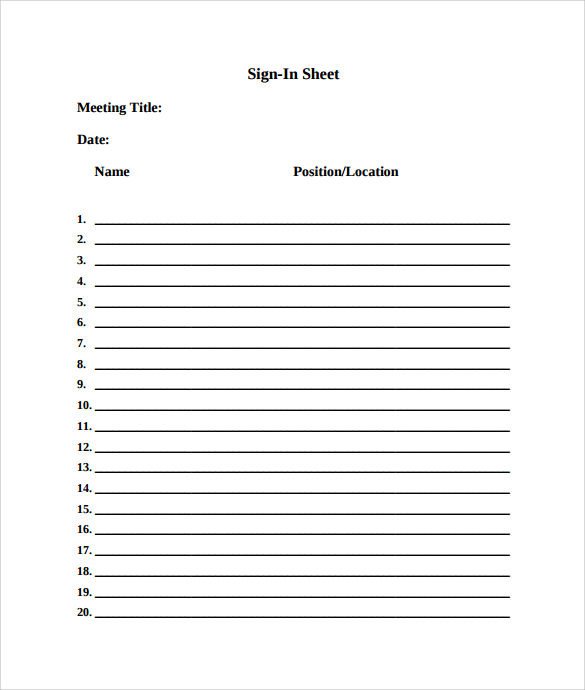 Meeting Sign In Sheet Sample Meeting Sign In Sheet 13 Documents In Pdf Word