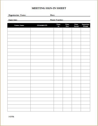 Meeting Sign In Sheet Sign In Sheets for Visitors Meetings &amp; Patients