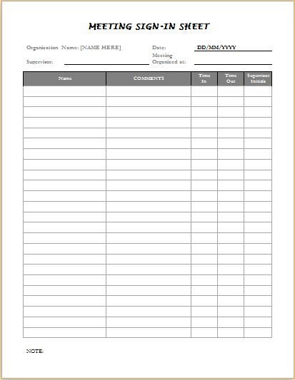 Meeting Sign In Sheet Sign In Sheets for Visitors Meetings &amp; Patients