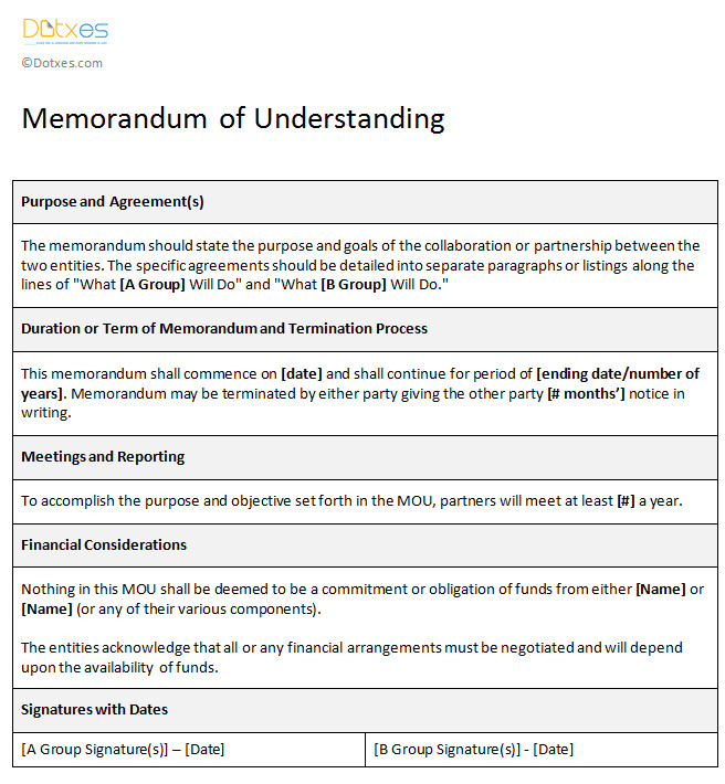 Memo Of Understanding Template Memorandum Of Understanding Sample Template Dotxes