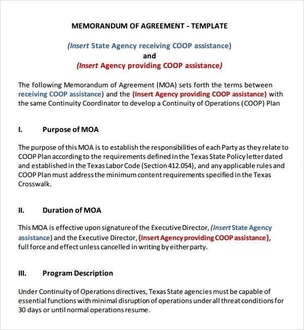 Memorandum Of Agreement Templates Memorandum Of Agreement 15 Free Pdf Doc Download