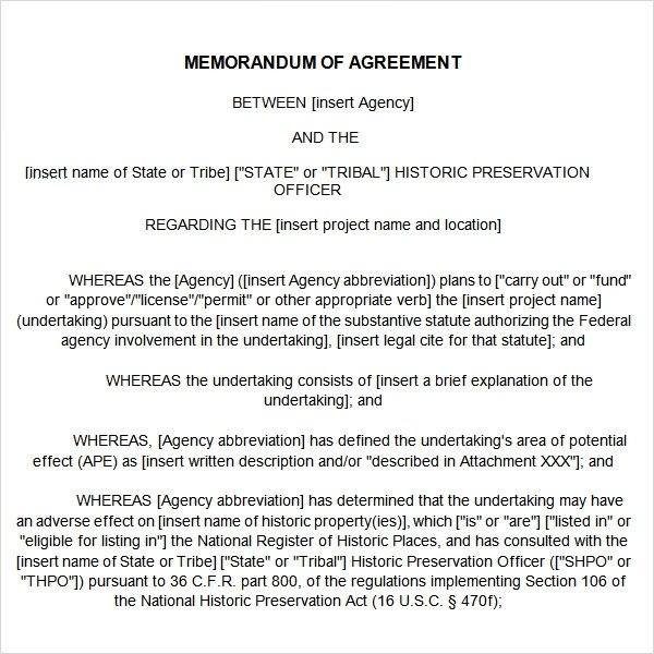 Memorandum Of Agreement Templates Memorandum Of Agreement 15 Free Pdf Doc Download