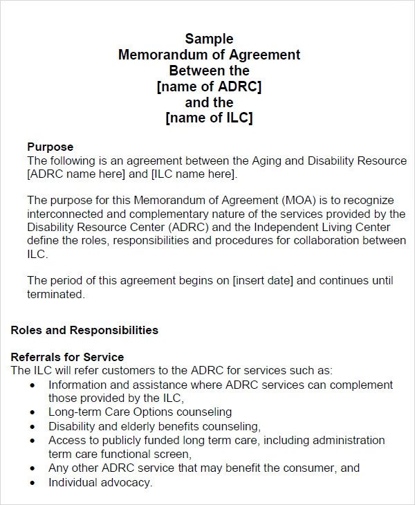 Memorandum Of Agreement Templates Memorandum Of Agreement 15 Free Pdf Doc Download