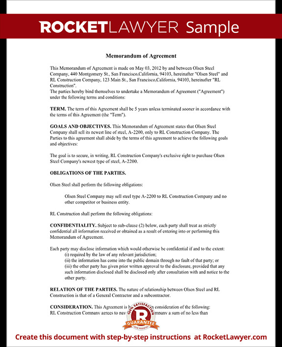 Memorandum Of Agreement Templates Memorandum Of Agreement Moa form Cooperative Agreement