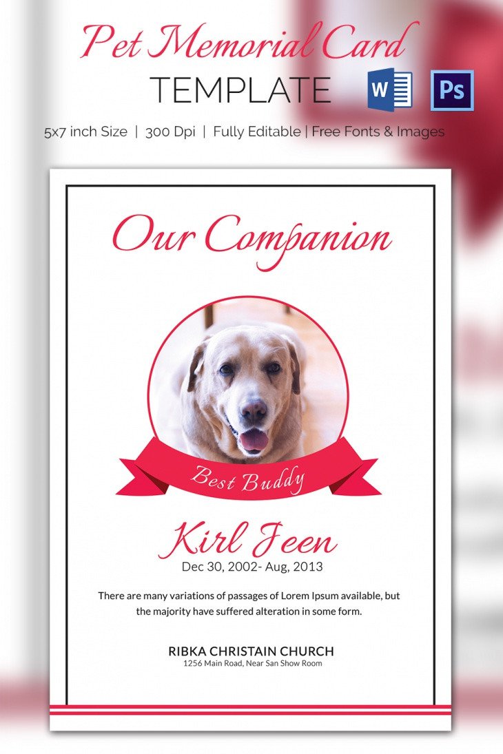 Memorial Card Template Free Download 5 Pet Memorial Card Template Word Psd Pages