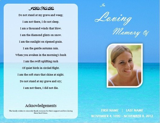 Memorial Card Template Free Download Single Fold Beach Funeral Program Template for