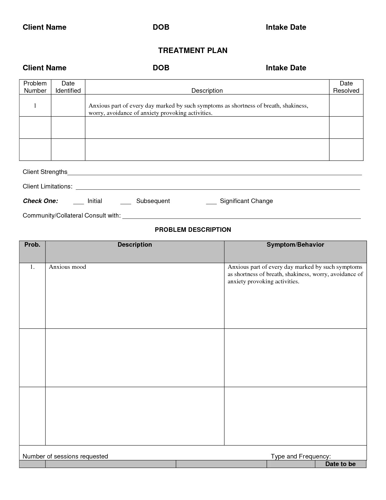 Mental Health Treatment Plan Template Mental Health Treatment Plan Template Sample Treatment