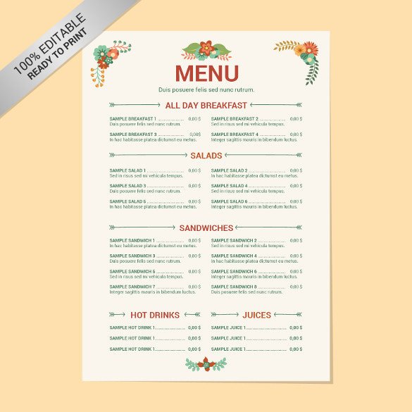 Menu Template Free Download 23 Free Menu Templates Pdf Doc Excel Psd