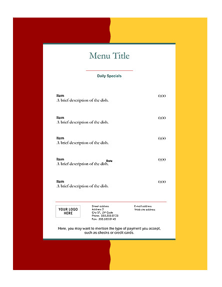 Menu Template Free Download Free Restaurant Menu Templates – Microsoft Word Templates