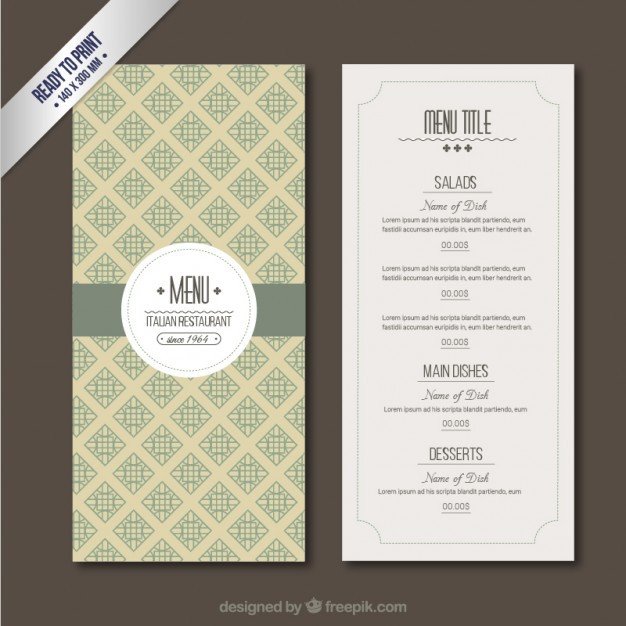 Menu Template Free Download Retro Menu Template Vector