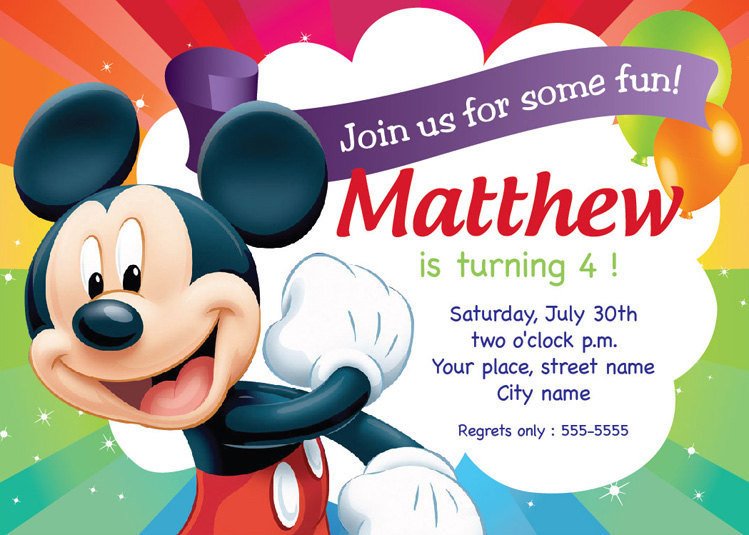 Mickey Mouse Invitations Templates Mickey Mouse Birthday Invitation Card Printable Template