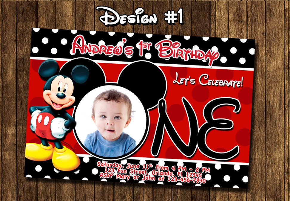Mickey Mouse Photo Invitations Mickey Mouse Baby First Birthday Party Invitations