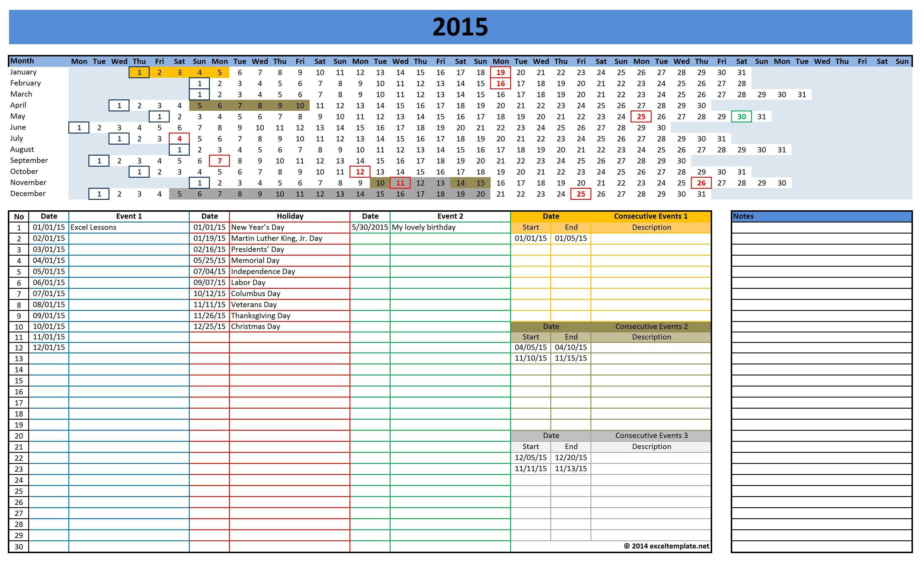 Microsoft Excel Calendar Template 2016 Calendars