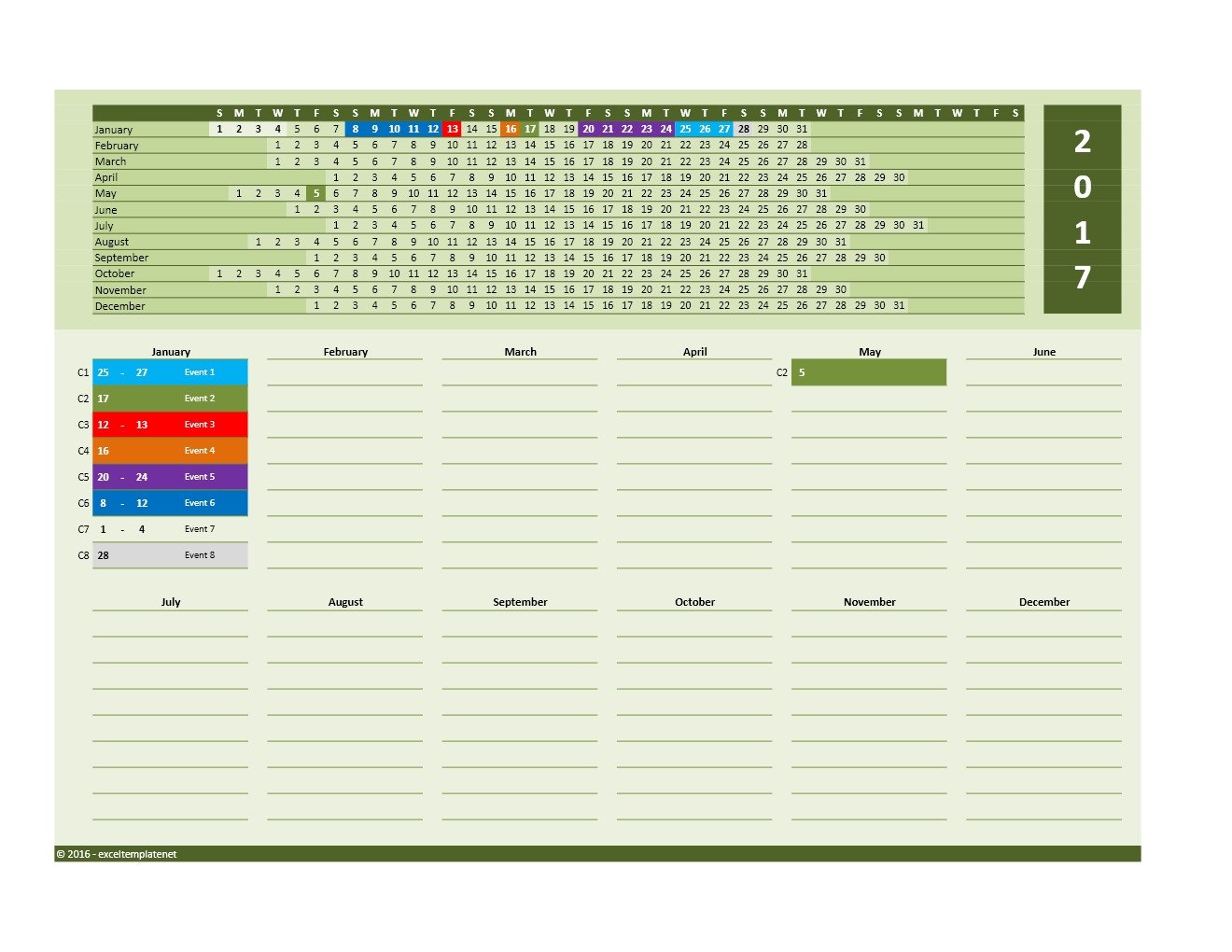 Microsoft Excel Calendar Template 2017 and 2018 Calendars