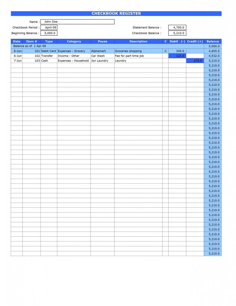 Microsoft Excel Checkbook Template Free Checkbook Register Template